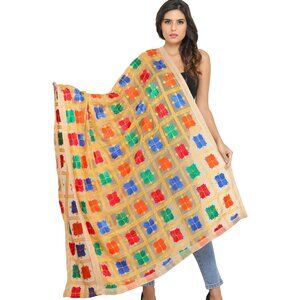 4763 Phulkari Dupatta From Punjab With Embroide- Color Oak